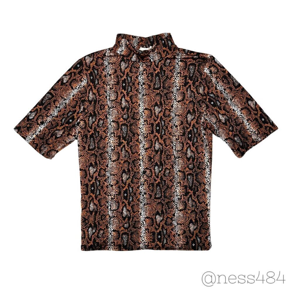 Olivia Rae Snake Print Mock Neck Short Sleeve Top Women's‎ Medium Brown Black